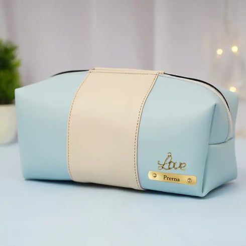 Personalized PU Box Pouch with Charm - Sky Blue